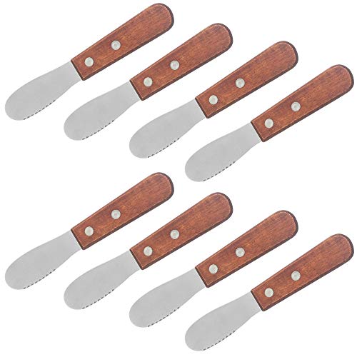 DaKuan 8 Pack Stainless Steel Straight Edge Wide Butter Spreader with Wood Handle, Sandwich Cream Cheese Condiment Knives 5 Inch - Image 1