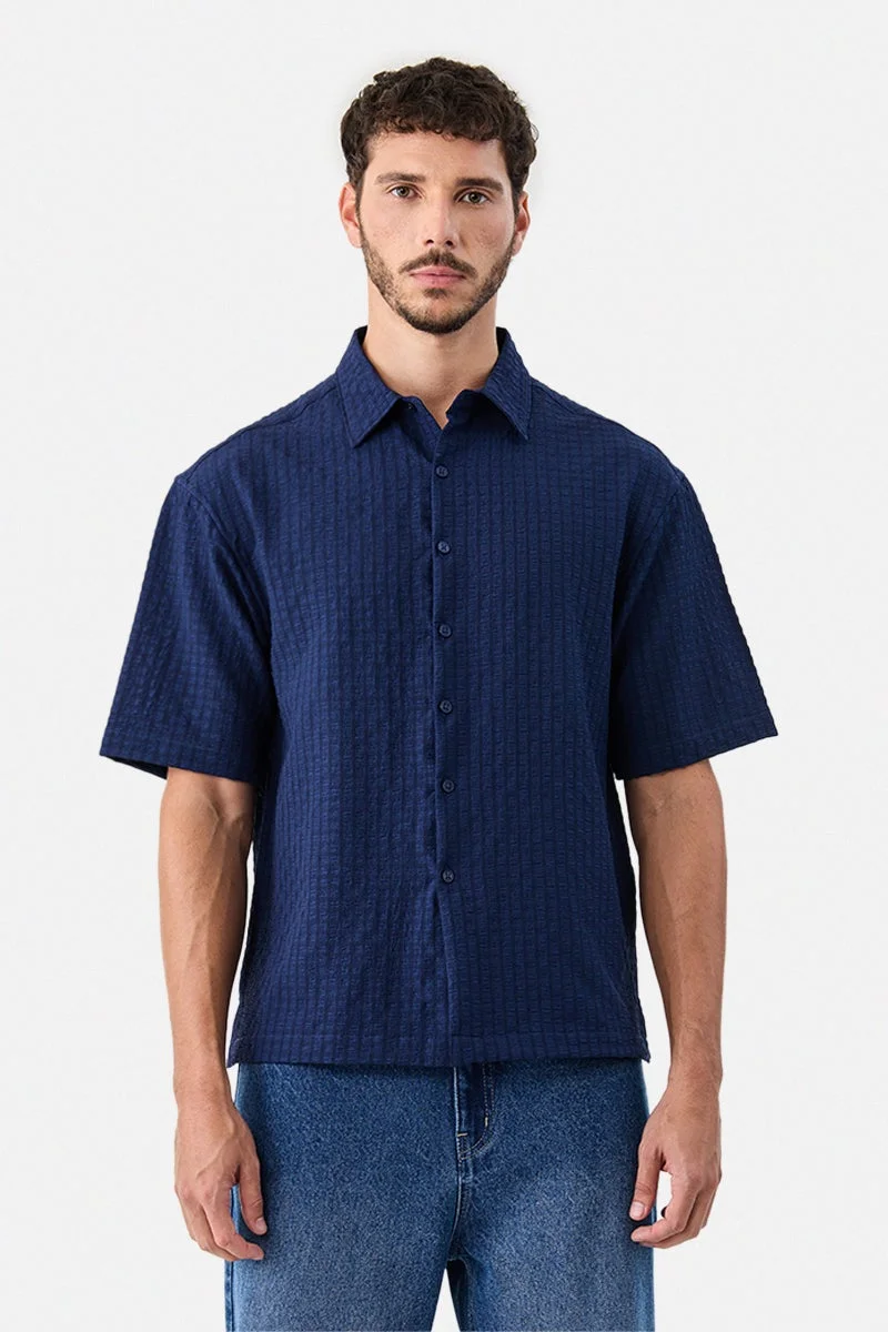 SNITCH Box Fit Textured Stretch Shirt