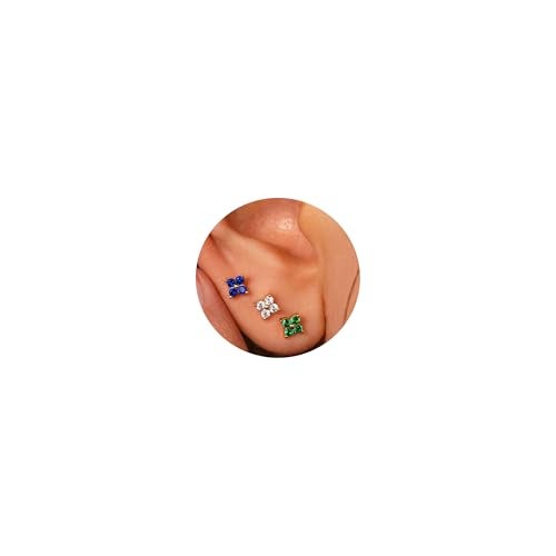 NONTAI CZ Flower Stud Earrings Set, 16G Flat Back Earring Threadless Cartilage Stud Tragus Conch Helix Piercing Jewelry - Image 1