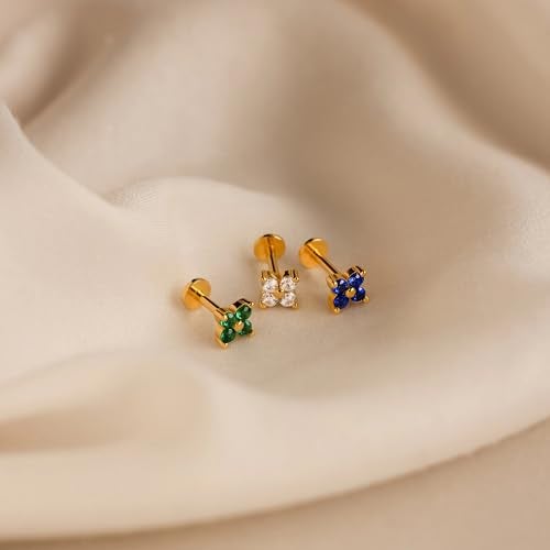 NONTAI CZ Flower Stud Earrings Set, 16G Flat Back Earring Threadless Cartilage Stud Tragus Conch Helix Piercing Jewelry - Image 4