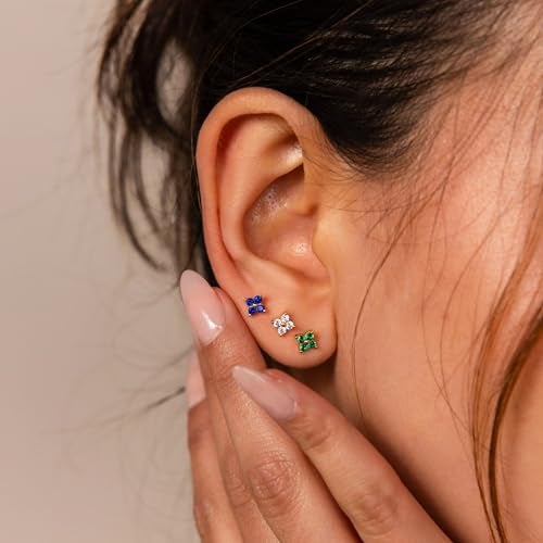 NONTAI CZ Flower Stud Earrings Set, 16G Flat Back Earring Threadless Cartilage Stud Tragus Conch Helix Piercing Jewelry - Image 3