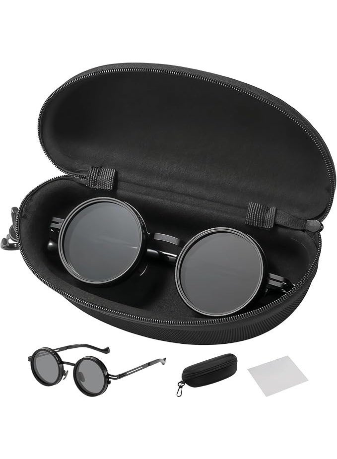 Round sunglasses with an exceptional design, foldable and adjustable lenses with adjustment rings and dark shaded lenses that provide excellent protection from strong sunlight. - Image 1
