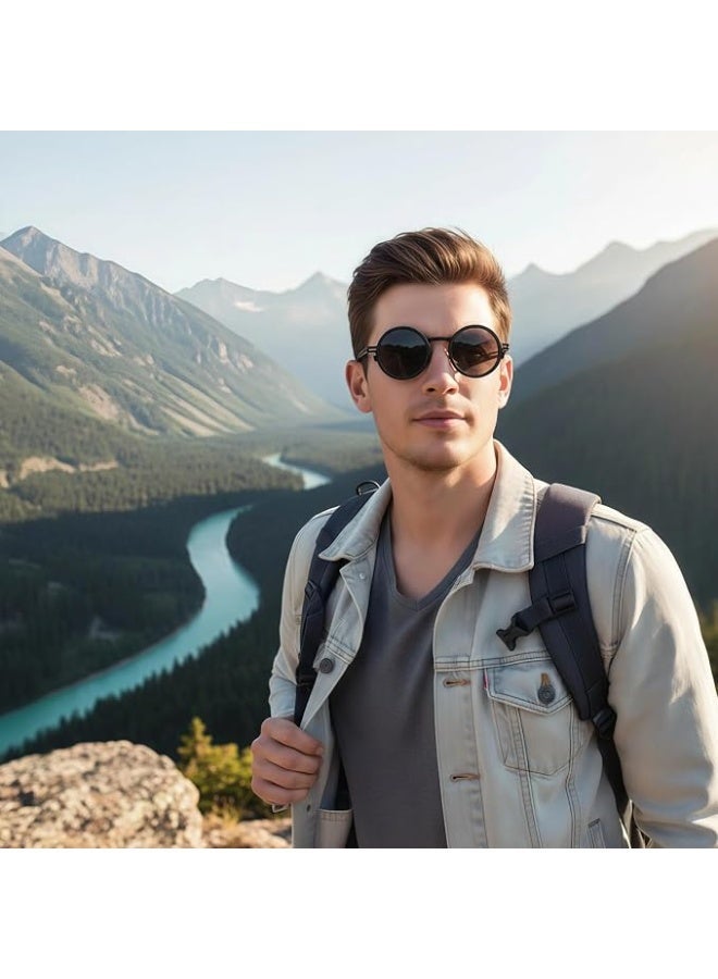 Round sunglasses with an exceptional design, foldable and adjustable lenses with adjustment rings and dark shaded lenses that provide excellent protection from strong sunlight. - Image 2