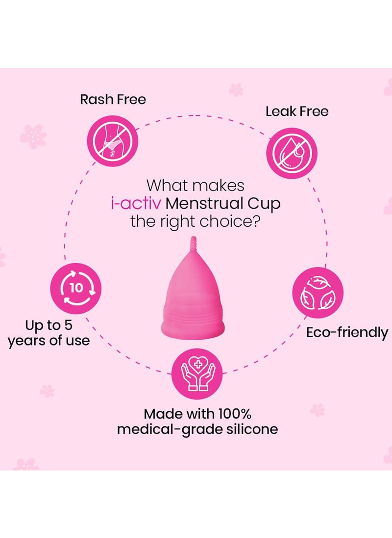 i-activ - 100% Medical Grade Silicone Menstrual Cup For Women with Free Sterilizer Case Medium - Image 1