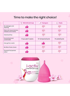 i-activ 100% Medical Grade Silicone Menstrual Cup For Women with Free Sterilizer Case Medium  - Image 3