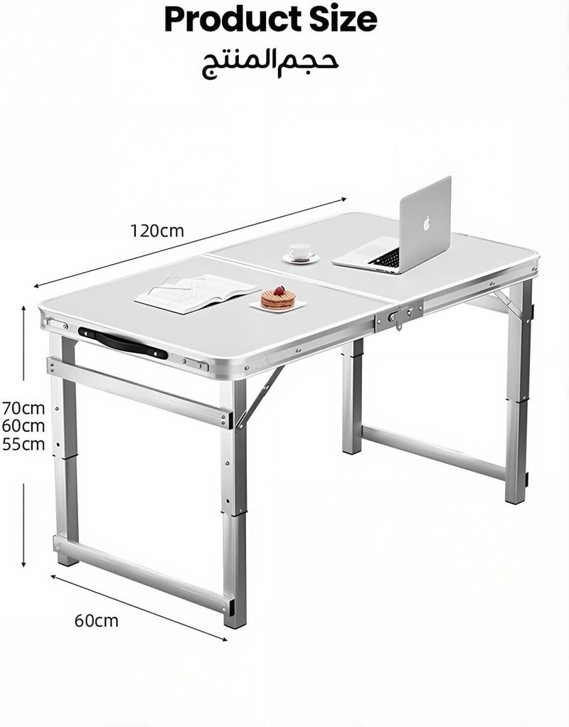 EDUTREE Folding Camping Table – Portable Lightweight Aluminum Picnic Table with Adjustable Height, Foldable Design & Carry Handle, Ideal for Outdoor Camping, Beach, Party & Travel (White) - Image 2