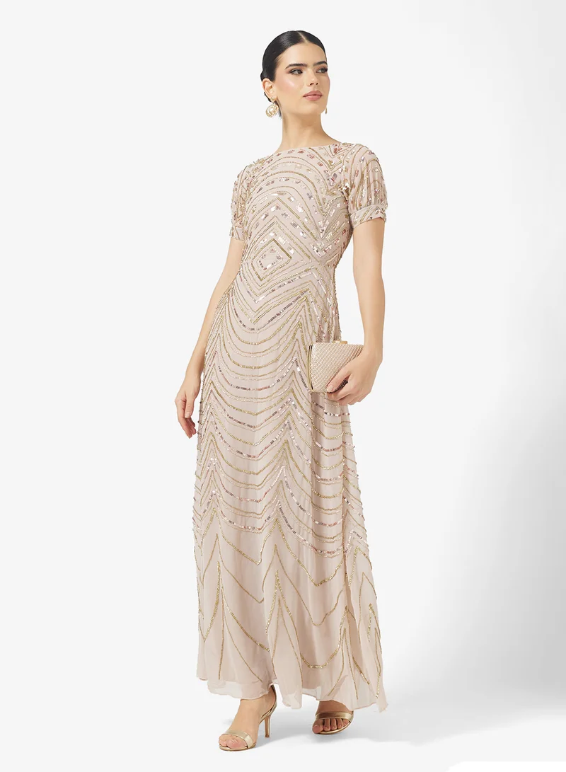اميليا روز Crew Neck Embellished Maxi Dress