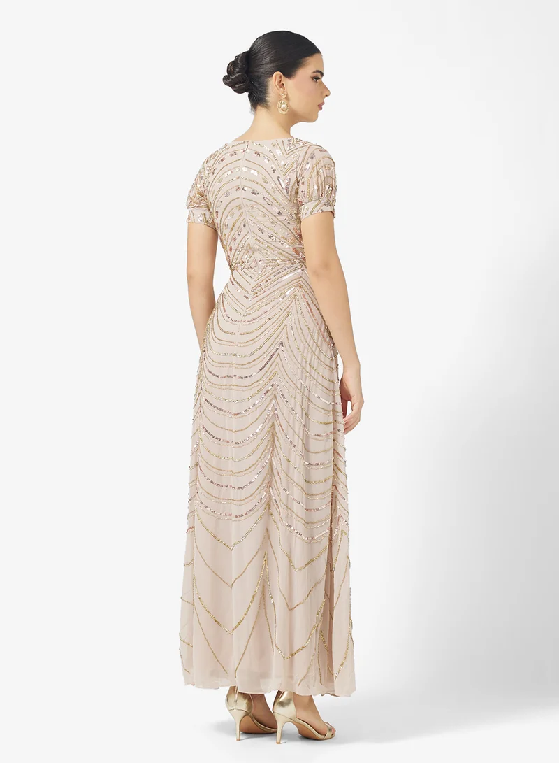 اميليا روز Crew Neck Embellished Maxi Dress