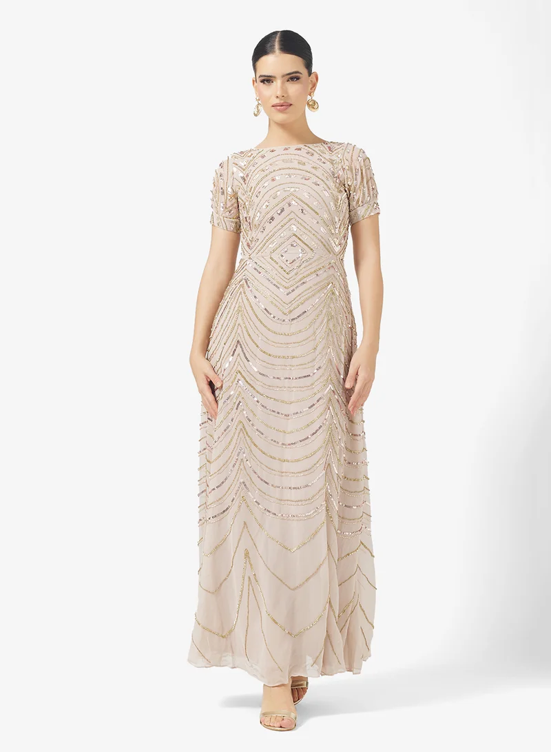 اميليا روز Crew Neck Embellished Maxi Dress