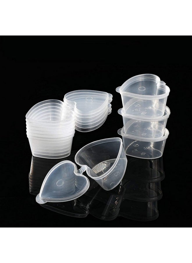 ICYANG ICYANG 50 Sets 1.5 Ounce Plastic Jello Shot Cups Portion Cups Souffle Condiment Sampling Cup with Lid, Clear, Heart Shaped, Reusable for Valentine's Christmas Thanksgiving (Clear)  - Image 1