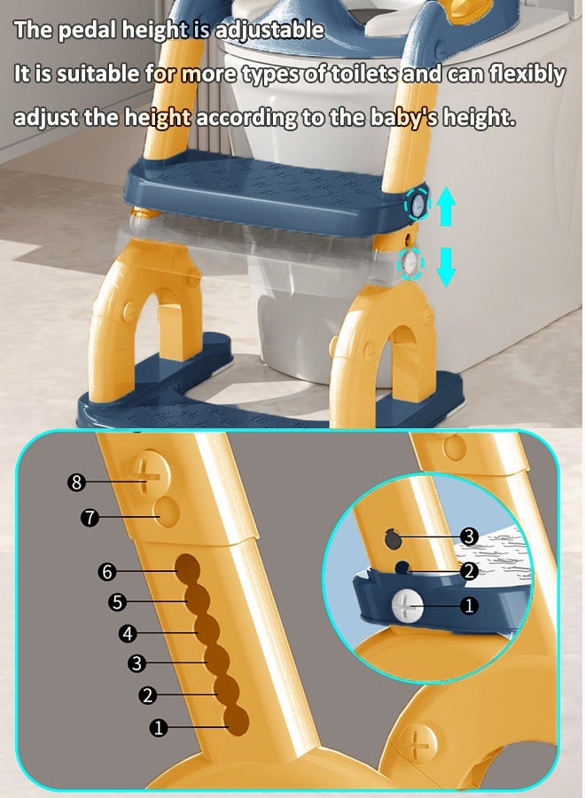 آيسيورا كراسي حمام اطفال مرحاض صغير مقعد تدريب على المرحاض، مقعد تدريب على المرحاض للأطفال مع مقعد للخطوات، كرسي نونية محمول قابل للطي مع مقبض حماية سلم ارتفاع قابل للتعديل، وسادة ناعمة باللون الأبيض للأطفال الصغار الأولاد والبنات - Image 3