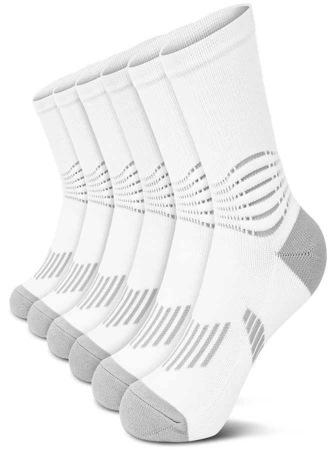 IRAMY Crew Compression Socks for Men Women, White Athletic Running Sports Socks 3 Pairs - Image 1