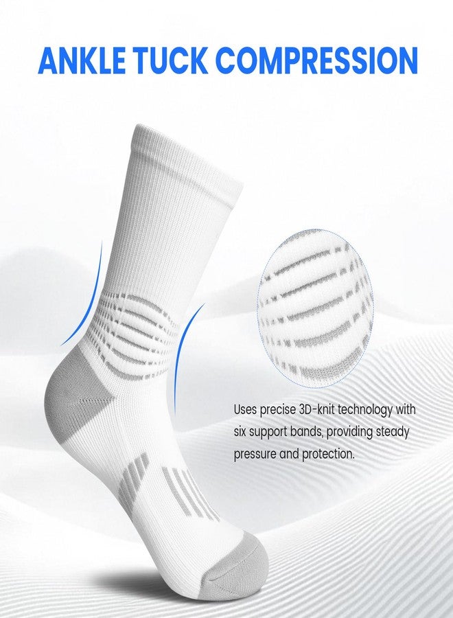 IRAMY Crew Compression Socks for Men Women, White Athletic Running Sports Socks 3 Pairs - Image 2