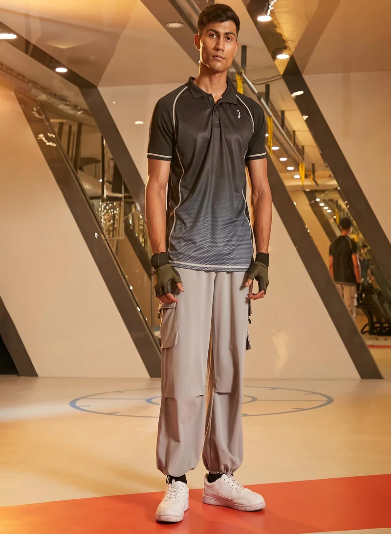 Campus Sutra CS Life Men's Black & Grey Ombre Polo Activewear T-Shirt For Casual Wear | Spread Collar | Short Sleeve | Anti-Odor | Dri-Fit | Jersey T-Shirt Crafted With Comfort Fit & High-Performance