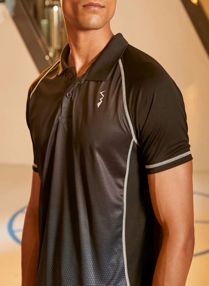 Campus Sutra CS Life Men's Black & Grey Ombre Polo Activewear T-Shirt For Casual Wear | Spread Collar | Short Sleeve | Anti-Odor | Dri-Fit | Jersey T-Shirt Crafted With Comfort Fit & High-Performance