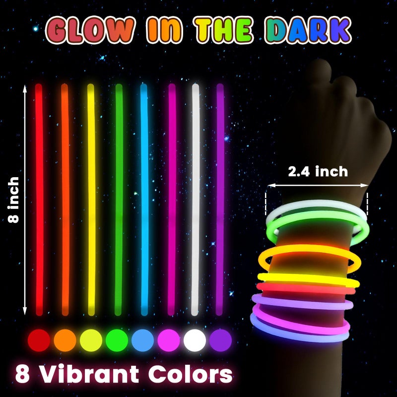 3 otters 100PCS Glow Sticks, 8 Inch Glow in the Dark Party Favors Halloween Party Supplies Light Up Sticks for Kids Adults Birthday Decorations - Image 2