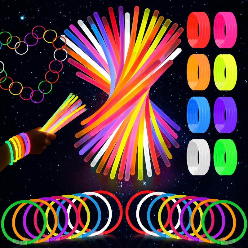 3 otters 100PCS Glow Sticks, 8 Inch Glow in the Dark Party Favors Halloween Party Supplies Light Up Sticks for Kids Adults Birthday Decorations - Image 1