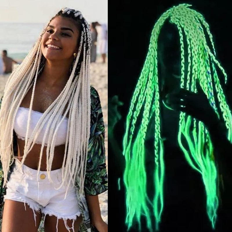 KARLOR Braids Extensions Glow in the Night Fluorescent Braids Synthetic Hair Extensions Jumbo Braids Hair Braiding Hair Kanekalon Braiding Hair for Crochet Twist Braiding Hair (60cm,light green) - Image 4