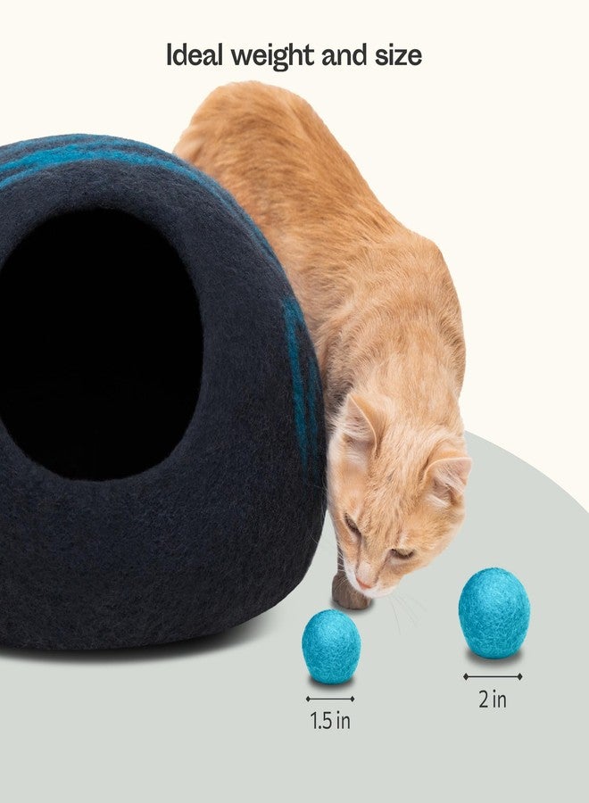 MEOWFIA ألعاب كرات الصوف من ميوفيا - عبوة من 6 كرات آمنة للقطط والكلاب الصغيرة - لعبة قطط وكلاب من الصوف الملبد مقاس 1.5 بوصة - مثالية مع كهف القطط - صامتة - كرات تنس صغيرة - (2 بوصة/أزرق مخضر) - Image 3