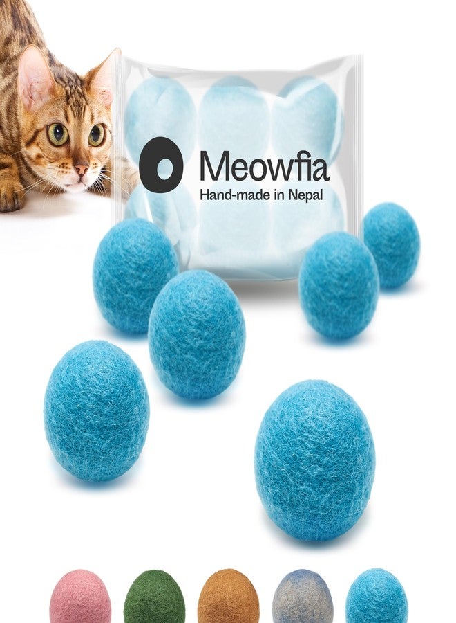 MEOWFIA ألعاب كرات الصوف من ميوفيا - عبوة من 6 كرات آمنة للقطط والكلاب الصغيرة - لعبة قطط وكلاب من الصوف الملبد مقاس 1.5 بوصة - مثالية مع كهف القطط - صامتة - كرات تنس صغيرة - (2 بوصة/أزرق مخضر) - Image 1