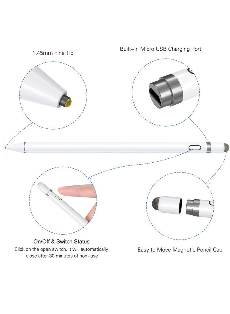 Active Stylus Pen White/Black 1.45mm fine Tip for iPad Apple iPhone Samsung Tablets, on iOS and Android Capacitive Touchscreen, Take-Note Hand-Written Draw no lags Skipping,Rechargeable - Image 2