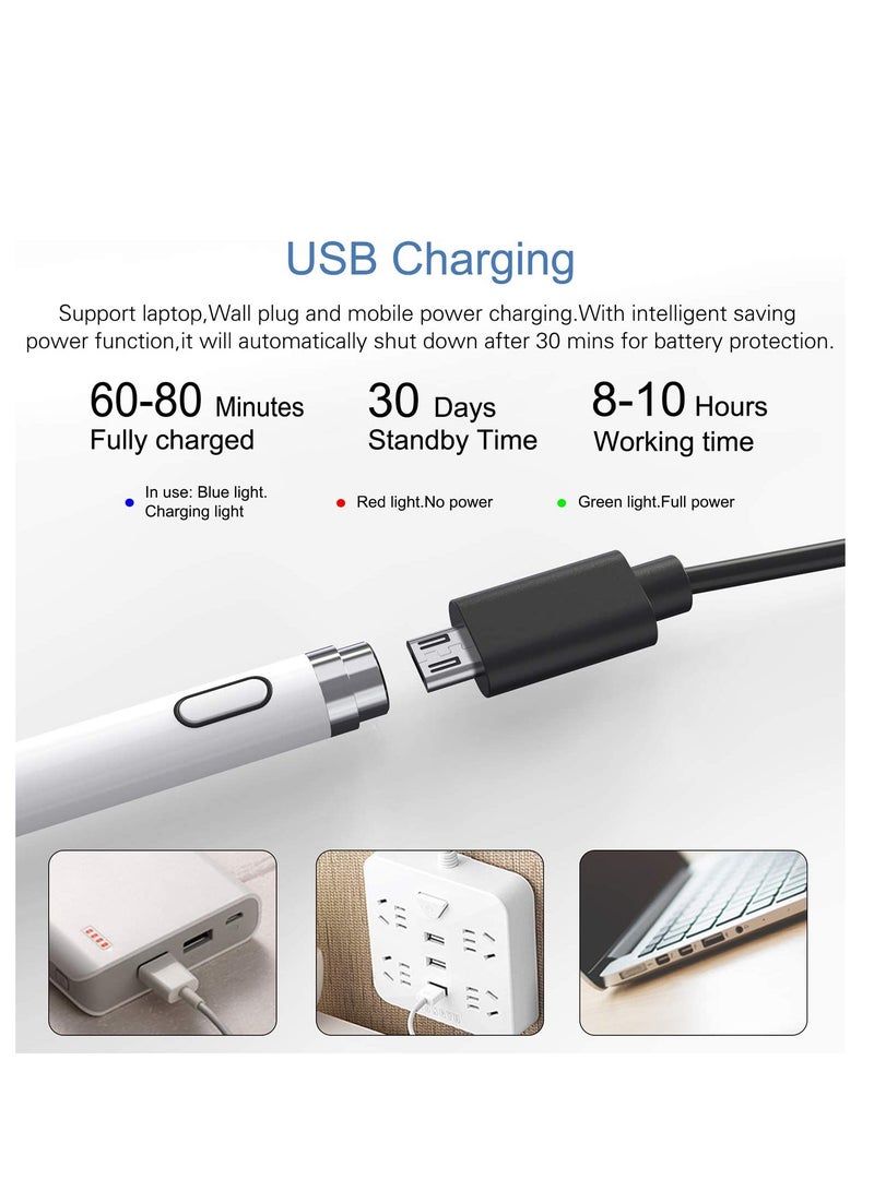 Active Stylus Pen White/Black 1.45mm fine Tip for iPad Apple iPhone Samsung Tablets, on iOS and Android Capacitive Touchscreen, Take-Note Hand-Written Draw no lags Skipping,Rechargeable - Image 4