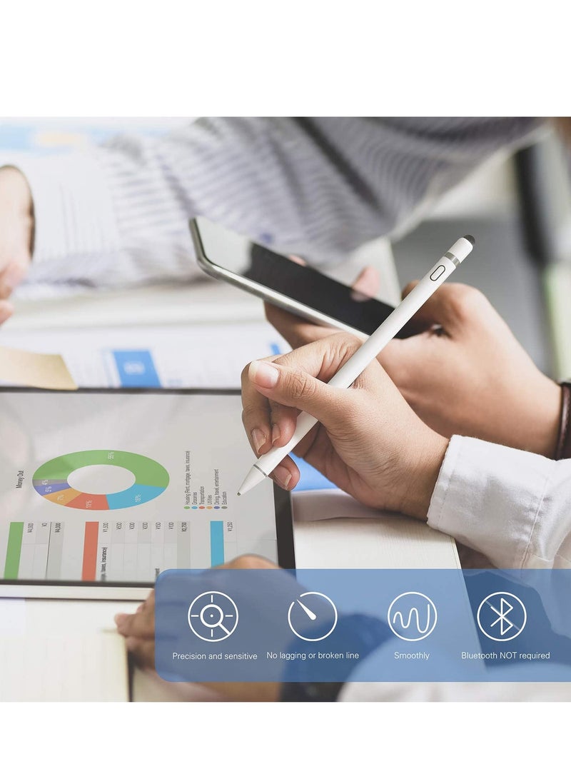 Active Stylus Pen White/Black 1.45mm fine Tip for iPad Apple iPhone Samsung Tablets, on iOS and Android Capacitive Touchscreen, Take-Note Hand-Written Draw no lags Skipping,Rechargeable - Image 3