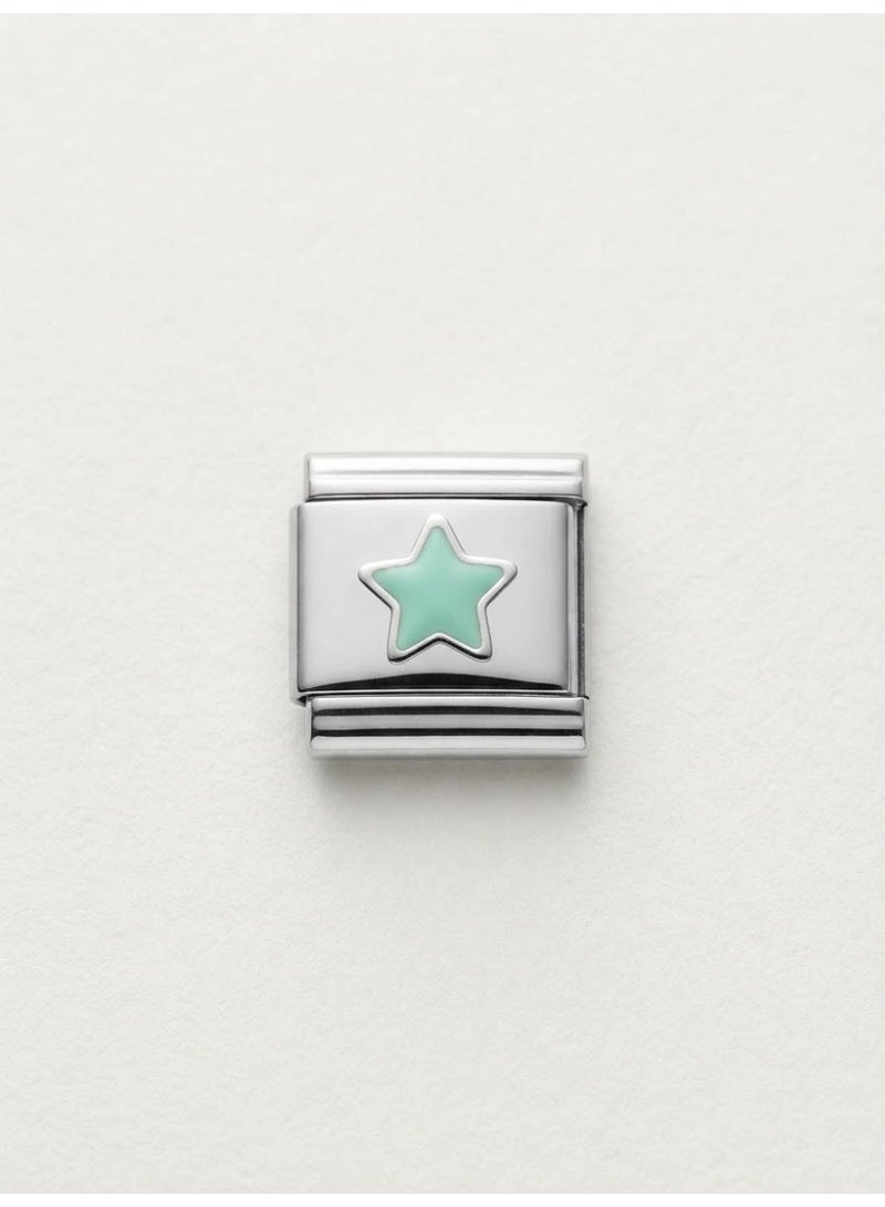 Stainless Steel Charm Link with Mint Green Star Design