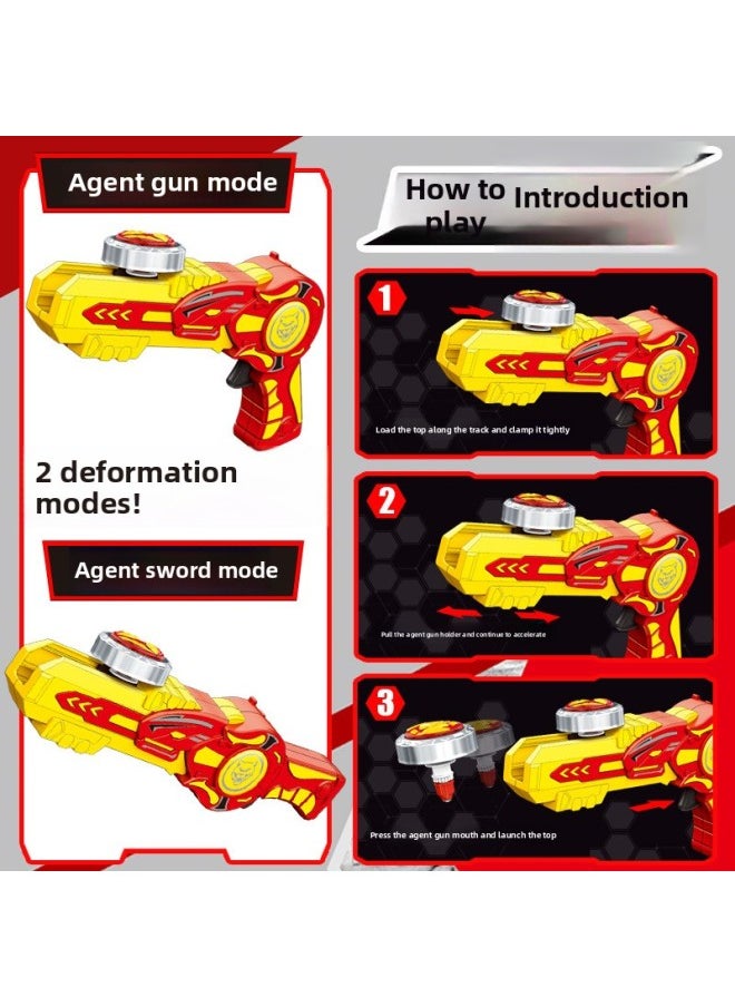 Generic - Light Alloy Gyro Gun Children's Spinning Glow Gyroscope Toy Battle Gyroscope Boy Gun Type Launch Combat Disk-Color:Blue Five-piece Set [1 Gun + 3 Light Gyro + 1 Plate] - Image 1
