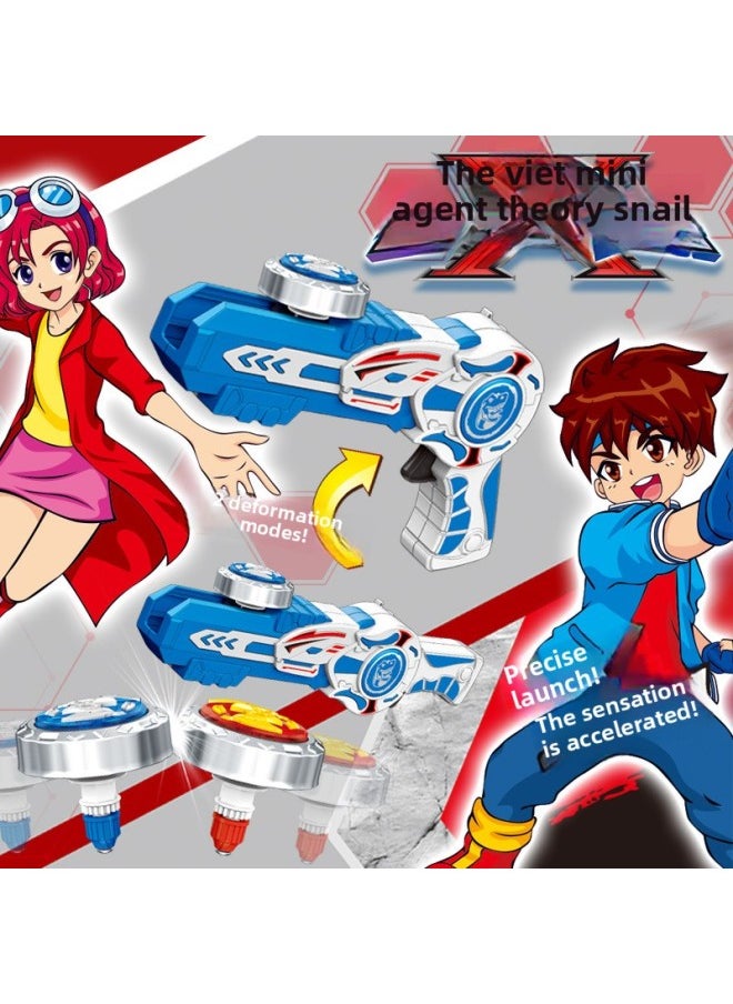 Generic - Light Alloy Gyro Gun Children's Spinning Glow Gyroscope Toy Battle Gyroscope Boy Gun Type Launch Combat Disk-Color:Blue Five-piece Set [1 Gun + 3 Light Gyro + 1 Plate] - Image 1