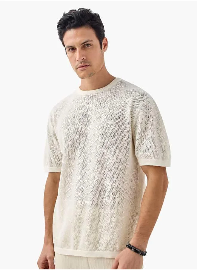 Iconic Iconic Textured T-shirt with Short Sleeves