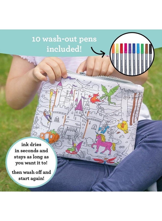 eatsleepdoodle Fairy Tale Coloring Crossbody Bag For Kids w/ 10pk Washable Markers For Kids - 8.5x7in Kids Color-in Crossbody Bag - Image 2