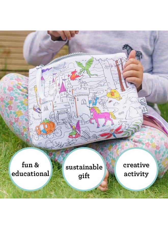 eatsleepdoodle Fairy Tale Coloring Crossbody Bag For Kids w/ 10pk Washable Markers For Kids - 8.5x7in Kids Color-in Crossbody Bag - Image 3