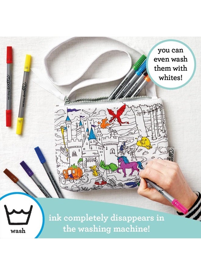 eatsleepdoodle Fairy Tale Coloring Crossbody Bag For Kids w/ 10pk Washable Markers For Kids - 8.5x7in Kids Color-in Crossbody Bag - Image 4