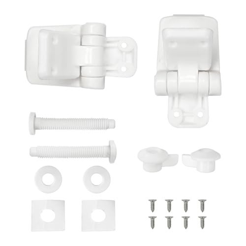 Meaferks Toilet Seat Hinges Replacement Parts – White Plastic Hinge Set with Screws, Connectors, Double Mounting Slots optional, Universal Fit for Wooden Toilet Seats, 1 Pair White (MFL16) - Image 2