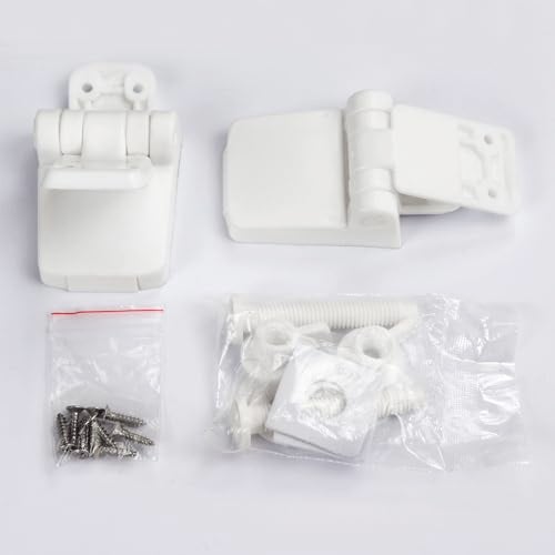 Meaferks Toilet Seat Hinges Replacement Parts – White Plastic Hinge Set with Screws, Connectors, Double Mounting Slots optional, Universal Fit for Wooden Toilet Seats, 1 Pair White (MFL16) - Image 5