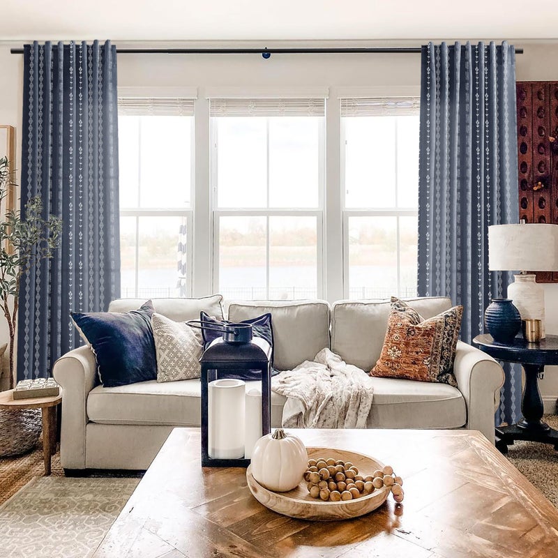 Lino Rosa Navy Blue 96 Inches Long Nursery Curtains Boy,Sheer Boho White Floral Striped Linen Nautical Curtains for Baby Living Room - Image 4