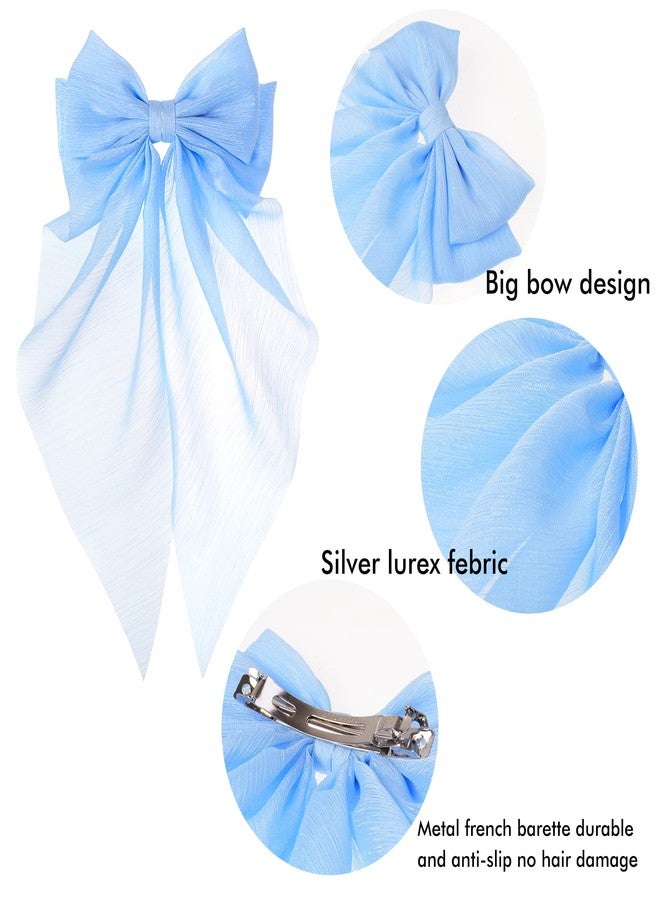 ONEYE 8 Pack Large Hair Bows for Women Big Bow Hair Clips Handmade Hair Ribbons Clips French Barrette Bowknot with Long Tail Hair Accessories for Women Girls - Image 2