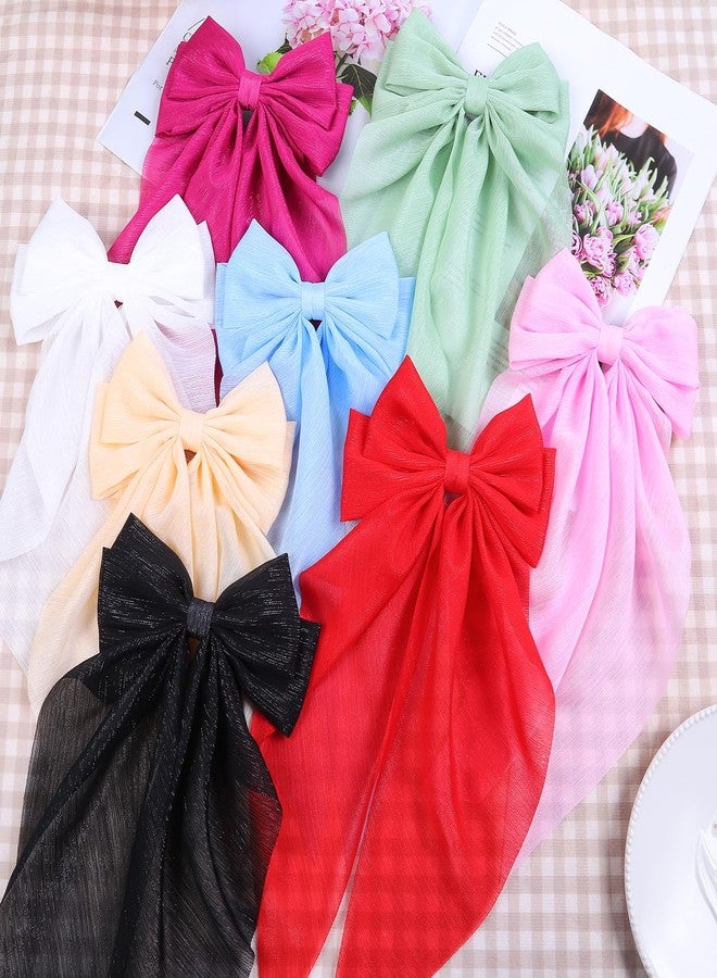 ONEYE 8 Pack Large Hair Bows for Women Big Bow Hair Clips Handmade Hair Ribbons Clips French Barrette Bowknot with Long Tail Hair Accessories for Women Girls - Image 5