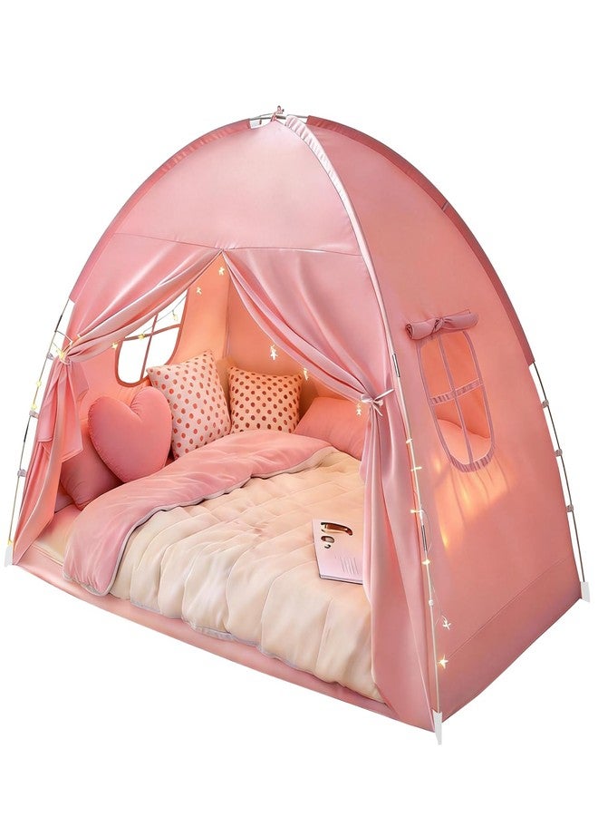 WANRU Bed Tent Twin Size - Privacy Sleeping Space with Blackout Design, Breathable Portable Indoor Floor Bed Tent for Toddler Transition、 Cottage Drafty Room Floor use (Pink, 75x39x49(Suggested for Twin)) - Image 1