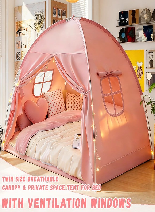 WANRU Bed Tent Twin Size - Privacy Sleeping Space with Blackout Design, Breathable Portable Indoor Floor Bed Tent for Toddler Transition、 Cottage Drafty Room Floor use (Pink, 75x39x49(Suggested for Twin)) - Image 4