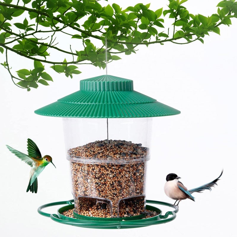 klarako Wild Bird Feeder Hanging Squirrel Proof Bird Feeder Large Capacity Hummingbird Feeder Rainproof Roof Garden Bird Feeder Food Container Outdoor Bird Seed Feeders (Green) - Image 1