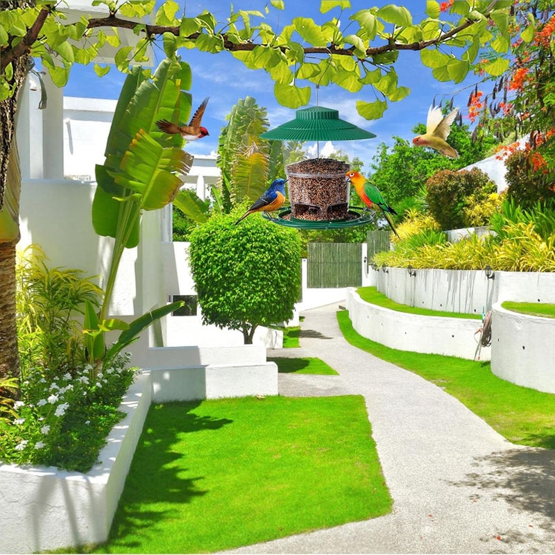 klarako Wild Bird Feeder Hanging Squirrel Proof Bird Feeder Large Capacity Hummingbird Feeder Rainproof Roof Garden Bird Feeder Food Container Outdoor Bird Seed Feeders (Green) - Image 3