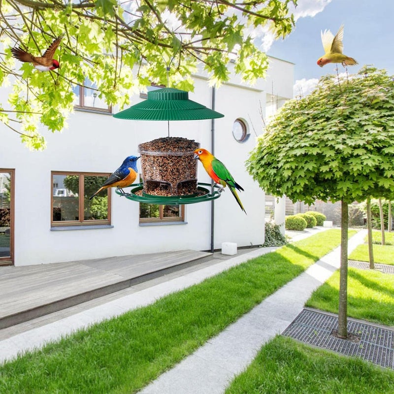 klarako Wild Bird Feeder Hanging Squirrel Proof Bird Feeder Large Capacity Hummingbird Feeder Rainproof Roof Garden Bird Feeder Food Container Outdoor Bird Seed Feeders (Green) - Image 4