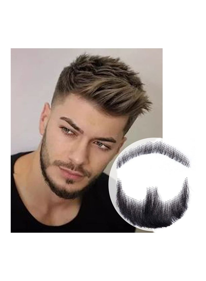 Fake Mustache Hand Tied Facial Hair False Beards Lace Invisible Fake Mustache for Entertainment Drama Party Movie Makeup Black - Image 2