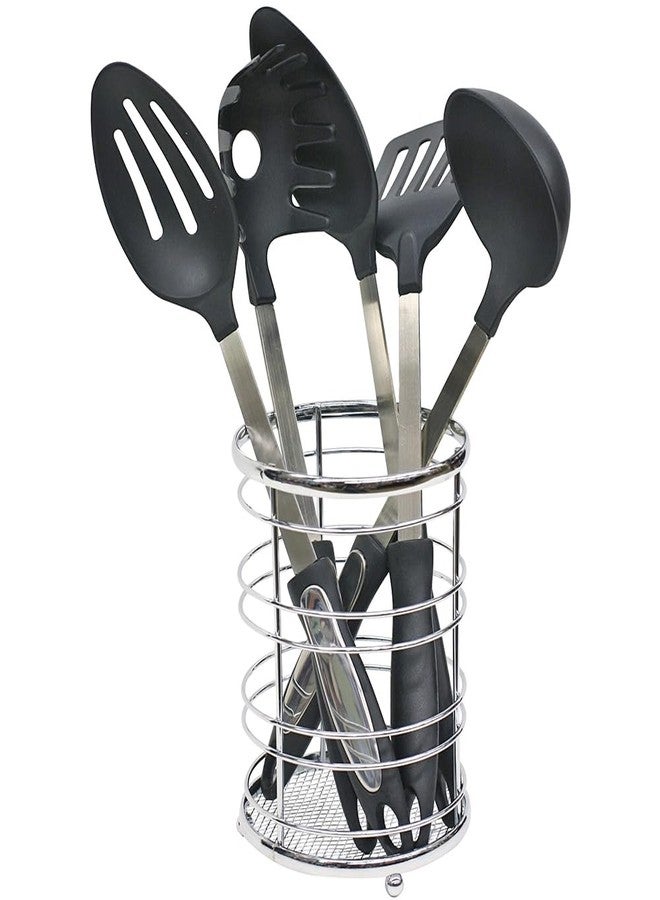 Home Basics Kitchen Utensil Holder for Kitchen Counter by Home Basics | Chrome Plated Steel Utensil Crock | Utensil Storage Caddy Organizer for Cooking Spoons, Spatulas, Forks, Whisks, and More - Image 1