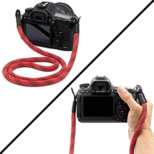 Eorefo Camera Strap Vintage 100cm Nylon Climbing Rope Camera Neck Shoulder Strap for Micro Single and DSLR Camera.(Red/Black) - Image 3