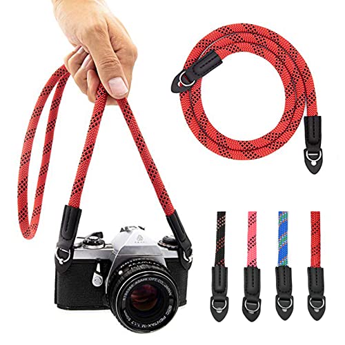 Eorefo Camera Strap Vintage 100cm Nylon Climbing Rope Camera Neck Shoulder Strap for Micro Single and DSLR Camera.(Red/Black) - Image 1