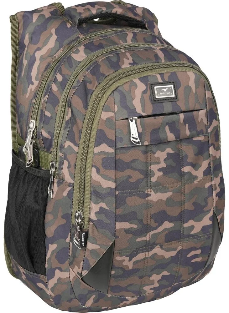 ريلاكسن 4 Compartment Water Repellent Fabric USB Input Device School Backpack RLX2229-CAMOUFLAGE