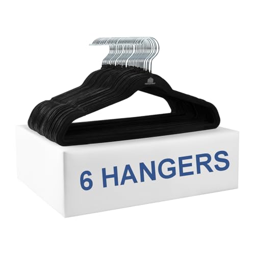Homestrap Velvet Anti-Slip Hanger (Pack of 6)| Heavy Duty Velvet Suit Hangers with 360° Rotating Hooks| Lightweight, Strong and Ultra-Thin Hangers (Black) - Image 1